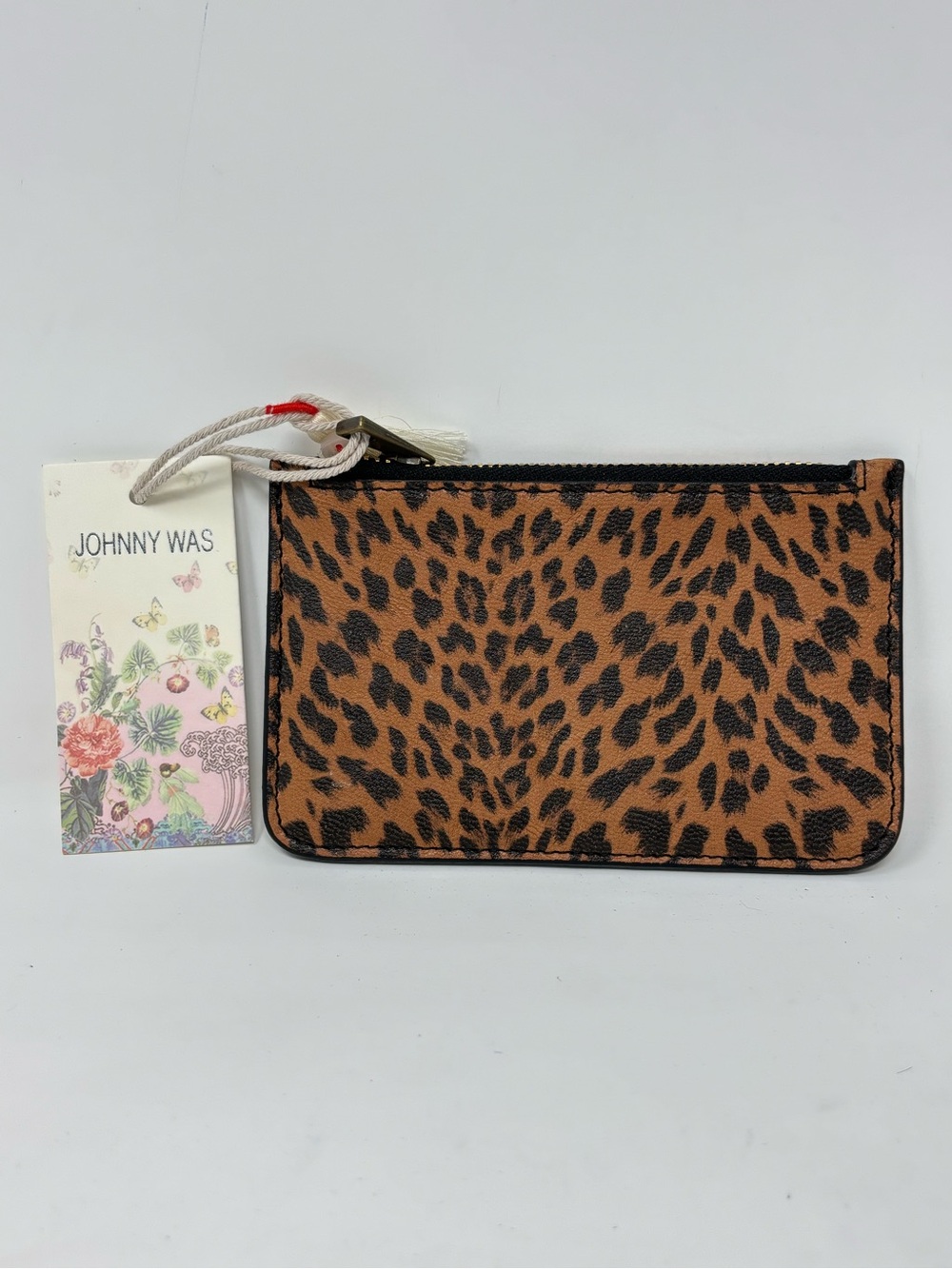 Johnny Was leopard Italian leather zip card holder NWT